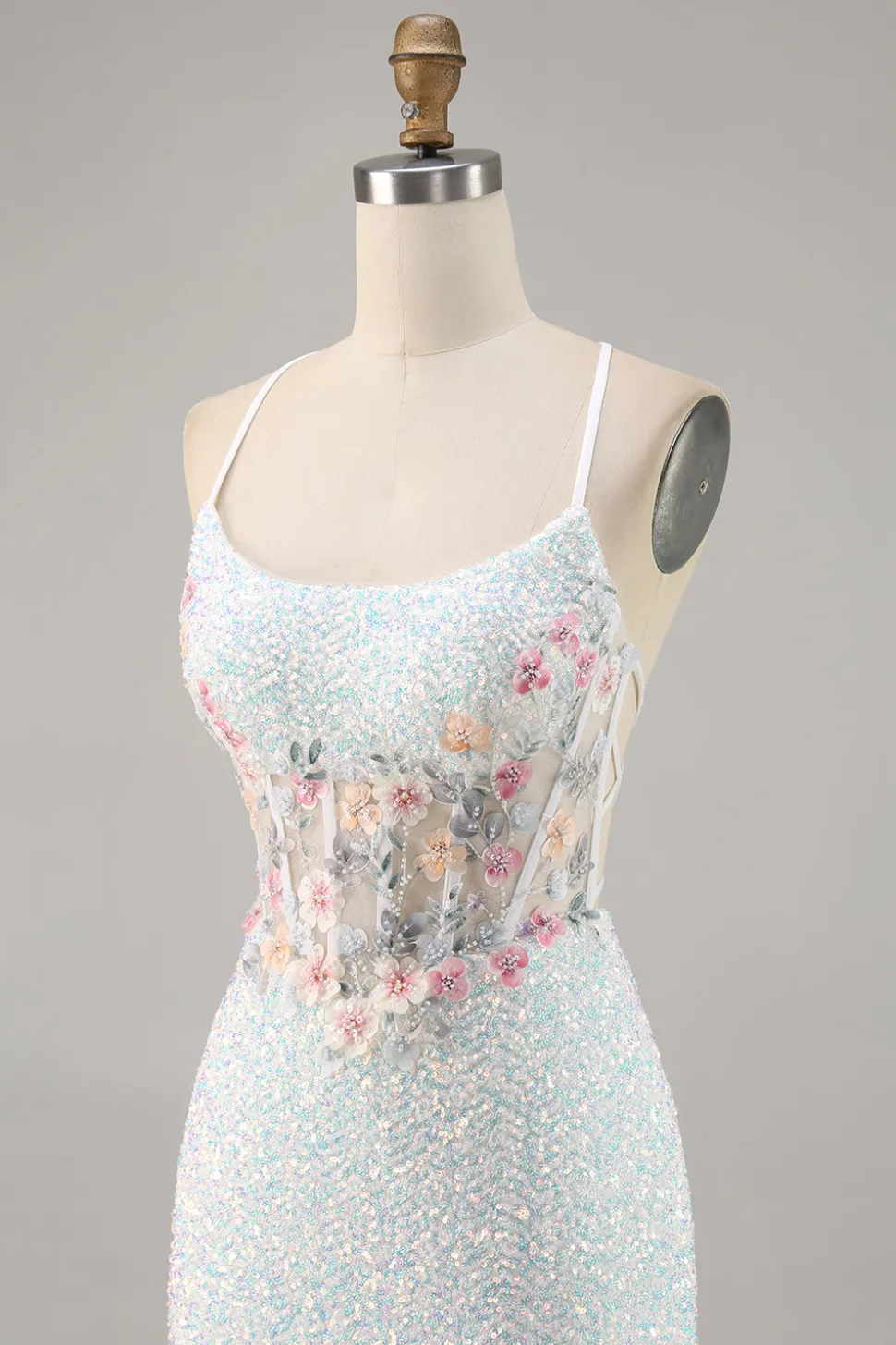 Sparkly White Bodycon Corset Homecoming Vestido com Apliques