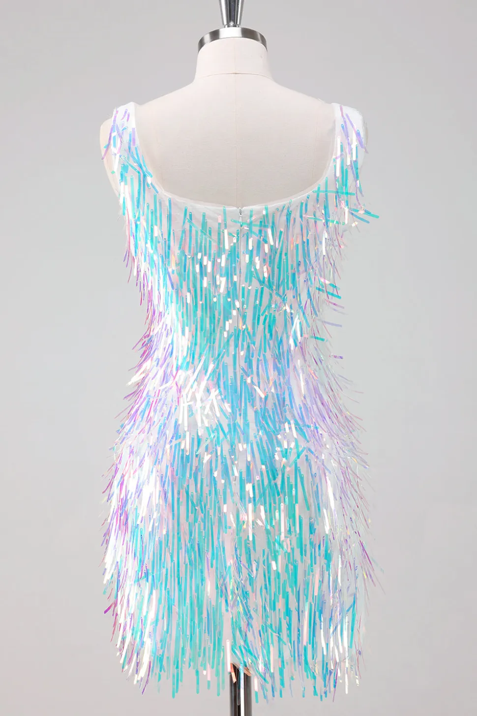 Sparkly White Scoop Neck Tight Short Homecoming Vestido com Tassels