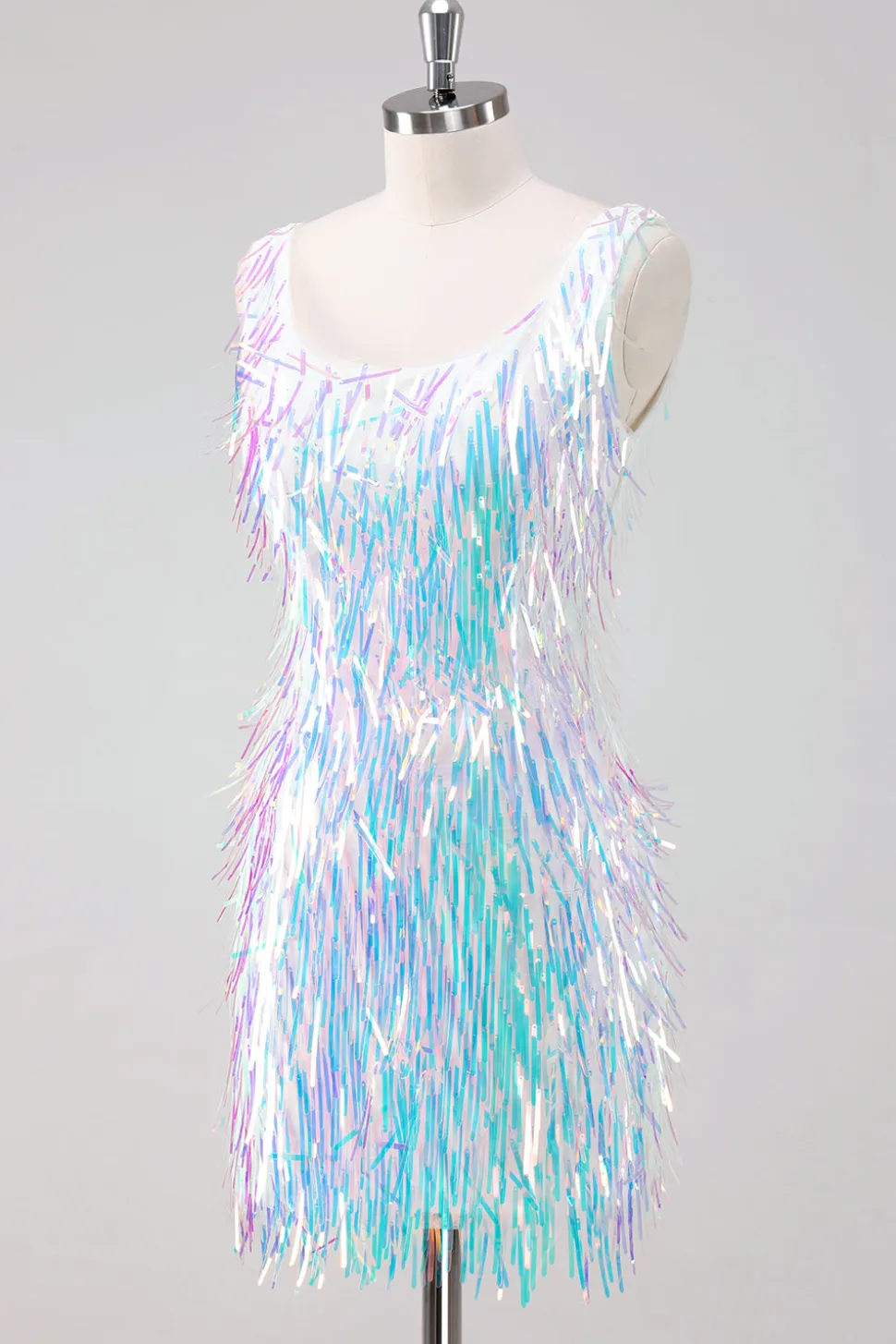 Sparkly White Scoop Neck Tight Short Homecoming Vestido com Tassels