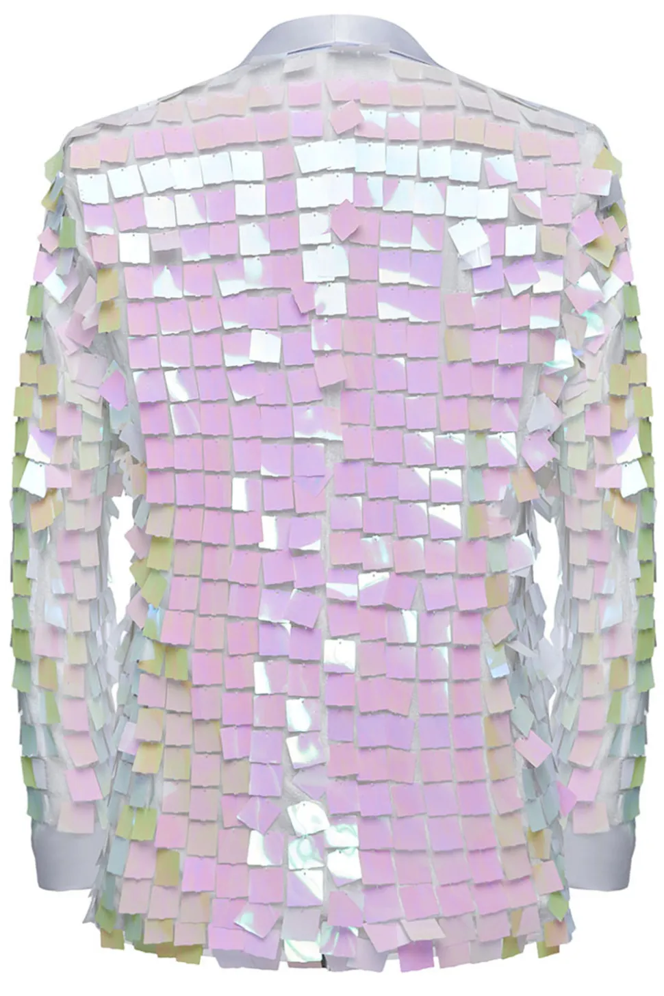 Sparkly White Shawl Lapela Sequins Blazer Masculino