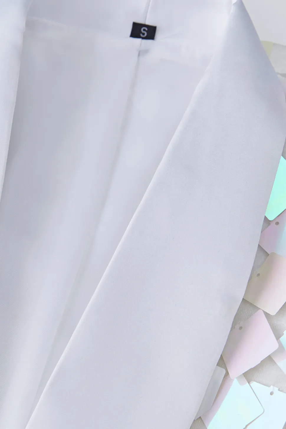 Sparkly White Shawl Lapela Sequins Blazer Masculino
