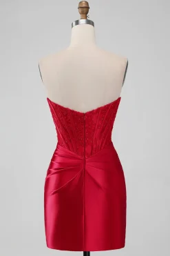 Sparky Red Strapless Bodycon Vestido Homecoing Curto com Renda