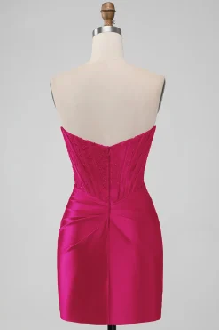 Sparky Red Strapless Bodycon Vestido Homecoing Curto com Renda