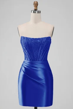Sparky Red Strapless Bodycon Vestido Homecoing Curto com Renda