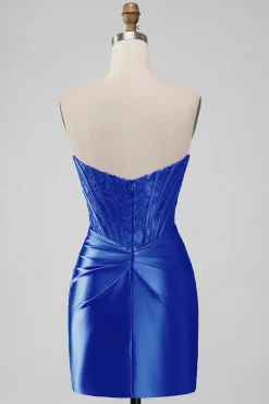 Sparky Red Strapless Bodycon Vestido Homecoing Curto com Renda