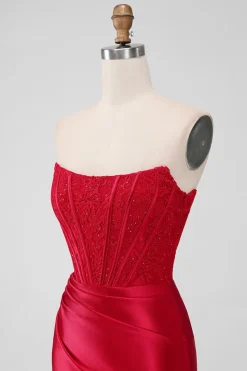 Sparky Red Strapless Bodycon Vestido Homecoing Curto com Renda