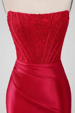 Sparky Red Strapless Bodycon Vestido Homecoing Curto com Renda
