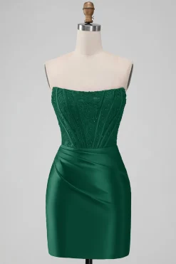 Sparky Red Strapless Bodycon Vestido Homecoing Curto com Renda