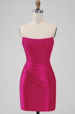 Sparky Red Strapless Bodycon Vestido Homecoing Curto com Renda