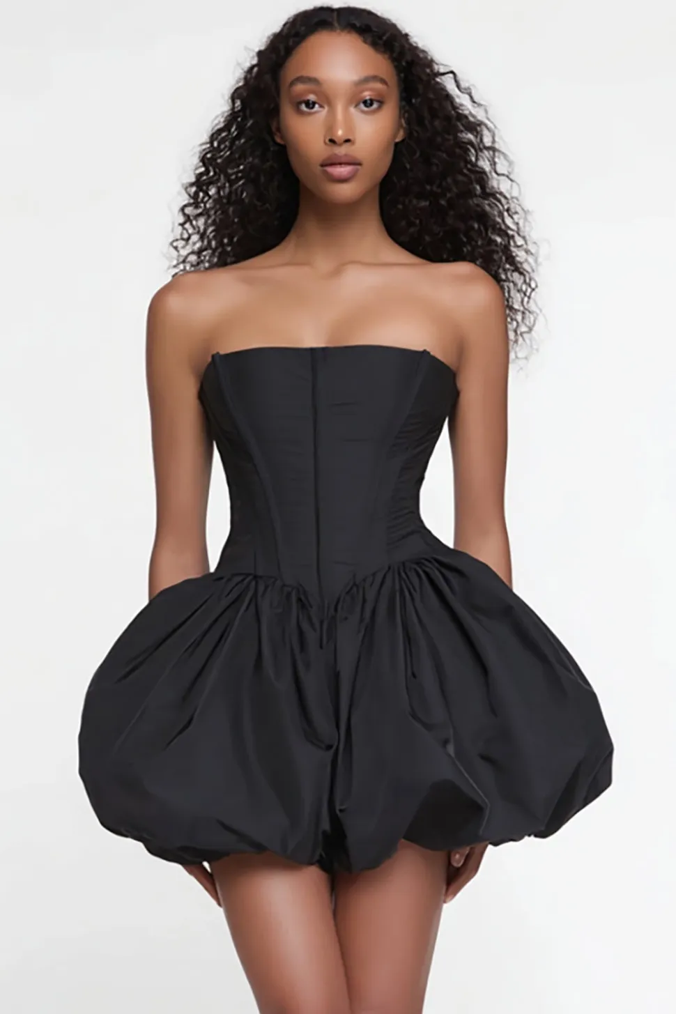 Strapless A-Line Cetim Vestido Preto Pequeno