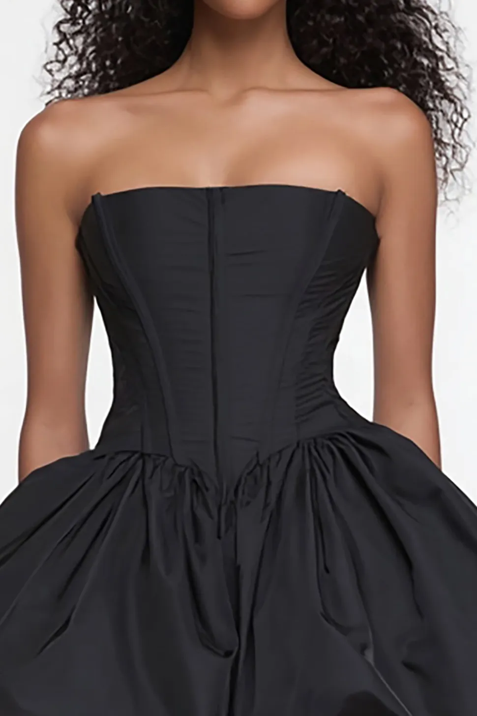 Strapless A-Line Cetim Vestido Preto Pequeno