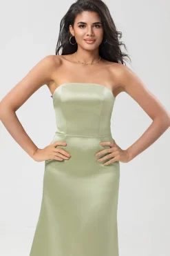 Strapless bainha de cetim vestido verde dama de honra