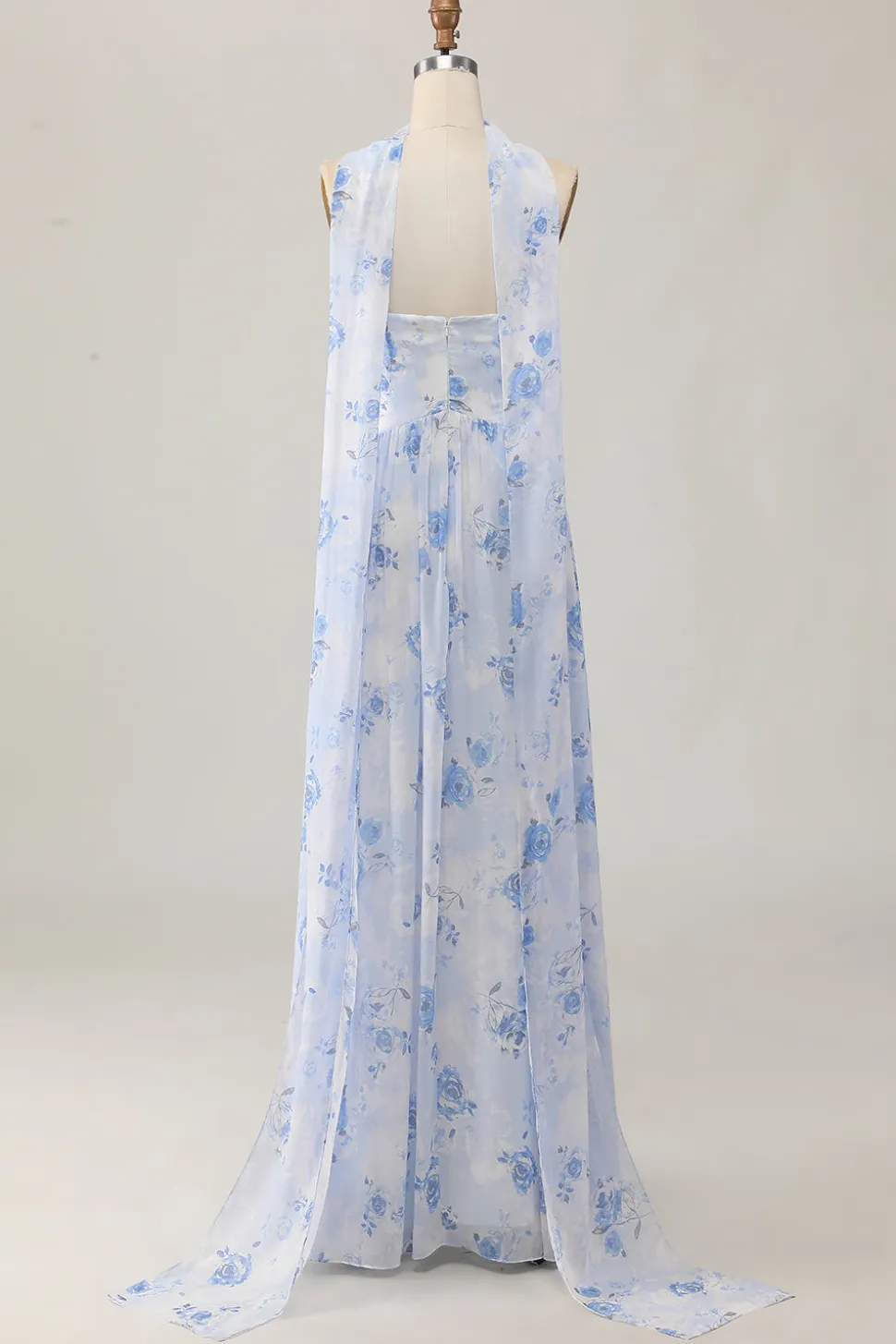Strapless Blue Flower A-Line Vestido de Noiva Estampado com Fenda
