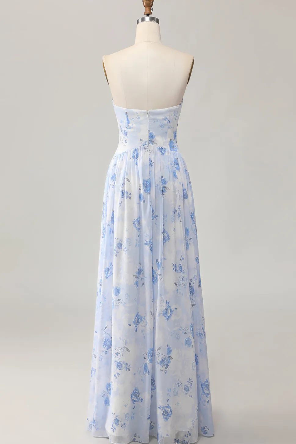 Strapless Blue Flower A-Line Vestido de Noiva Estampado com Fenda