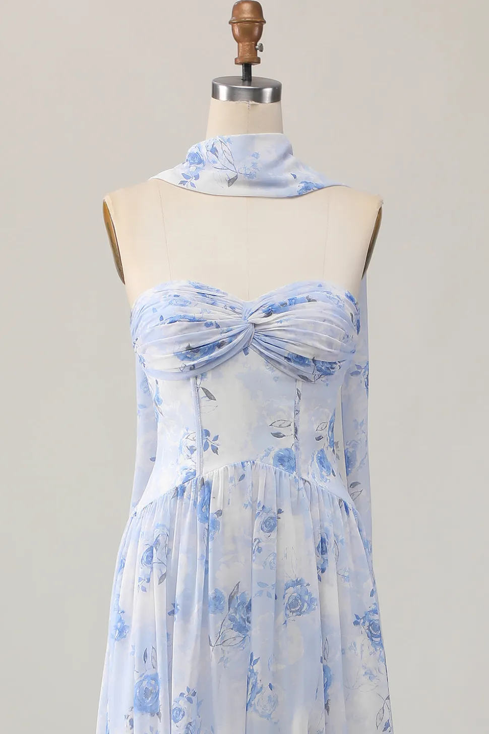 Strapless Blue Flower A-Line Vestido de Noiva Estampado com Fenda