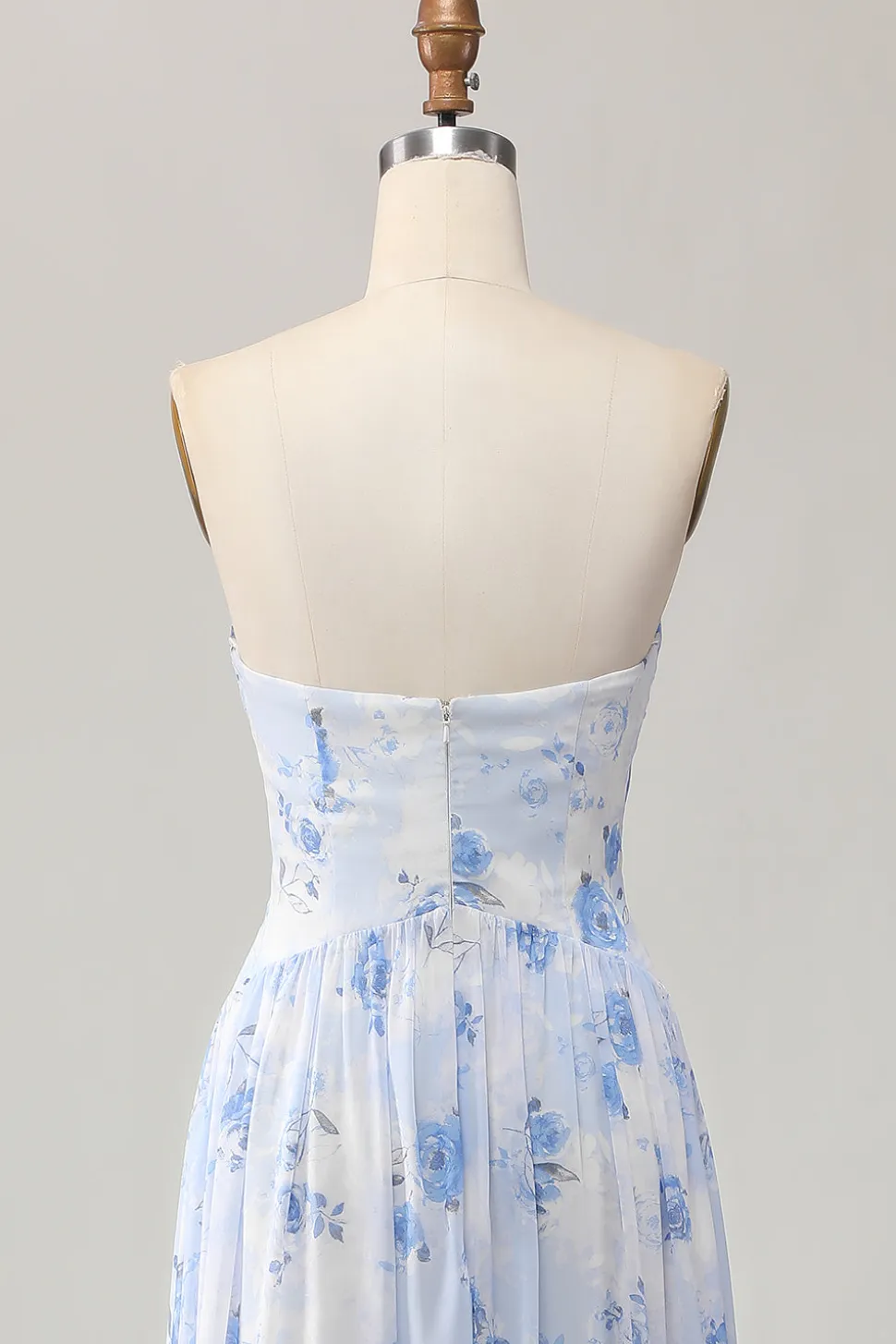 Strapless Blue Flower A-Line Vestido de Noiva Estampado com Fenda