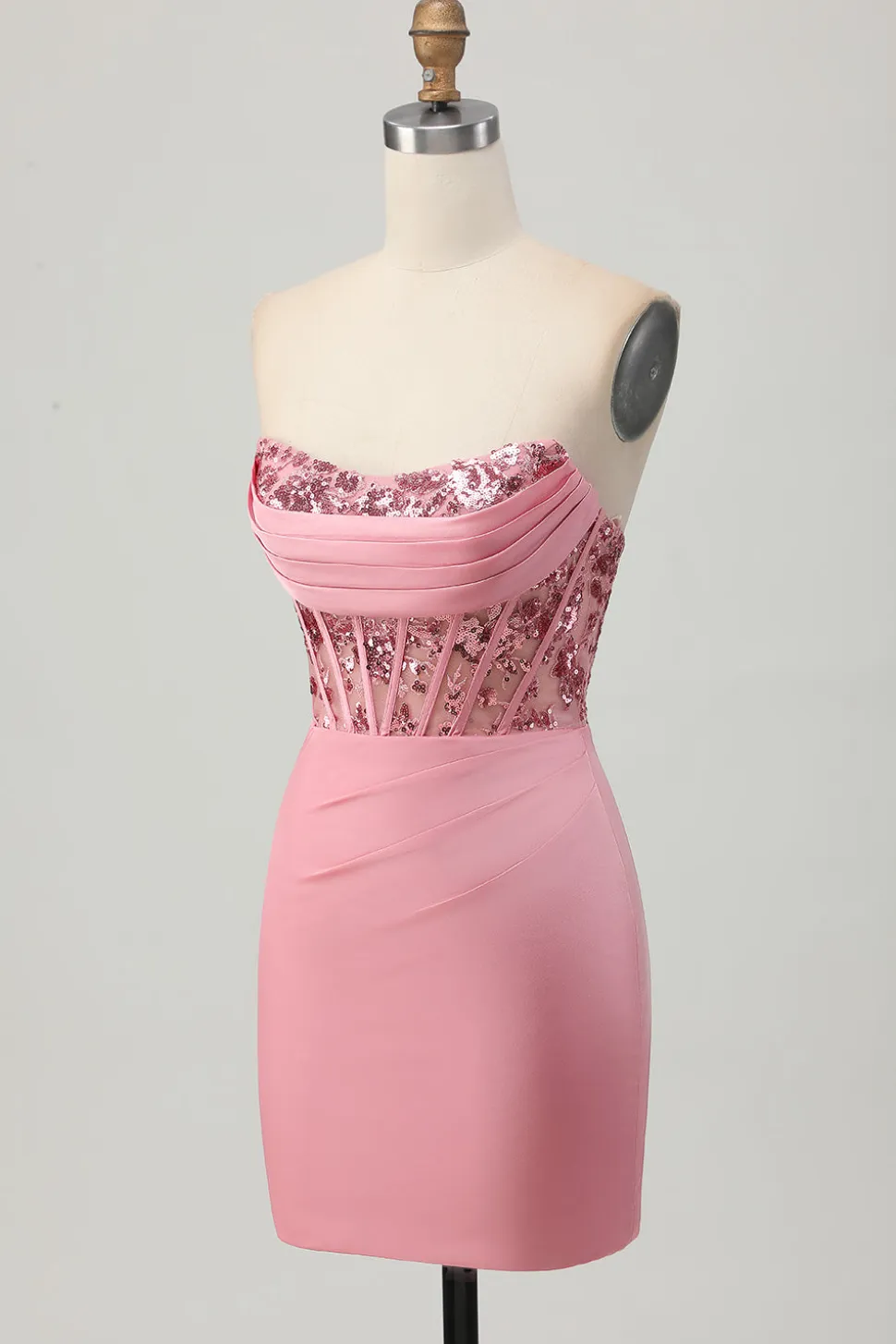 Strapless Blush Corset Sequins Bodycon Homecoming Vestido