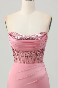 Strapless Blush Corset Sequins Bodycon Homecoming Vestido