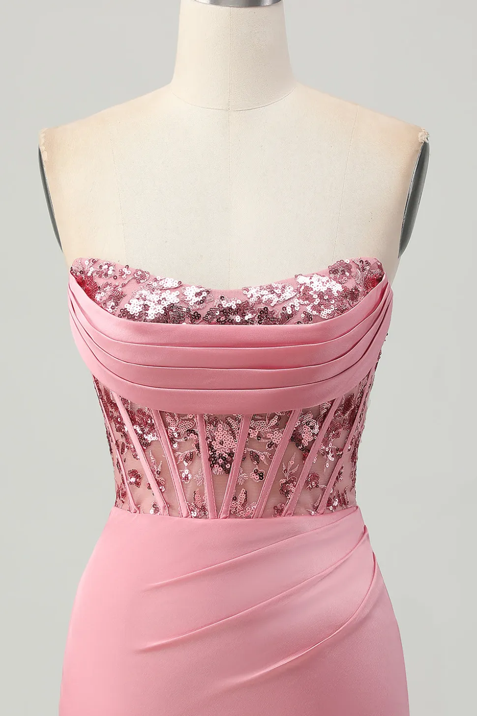 Strapless Blush Corset Sequins Bodycon Homecoming Vestido