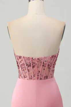 Strapless Blush Corset Sequins Bodycon Homecoming Vestido