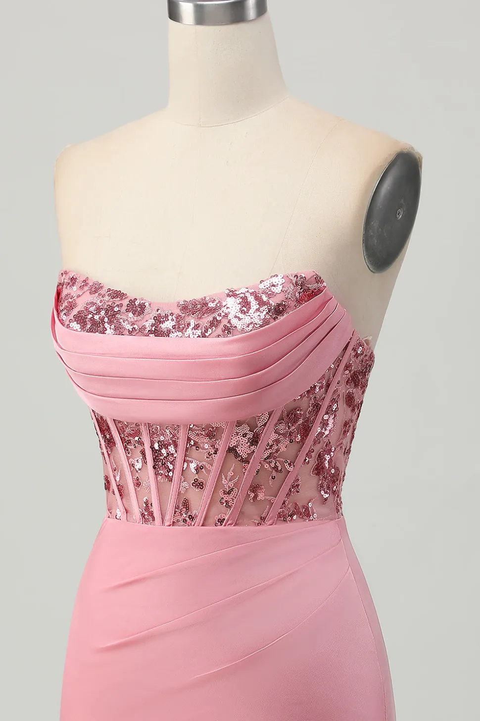 Strapless Blush Corset Sequins Bodycon Homecoming Vestido