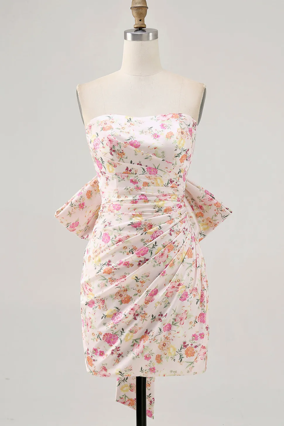 Strapless Bodycon Pink Flor Homecoming Vestido com Arco