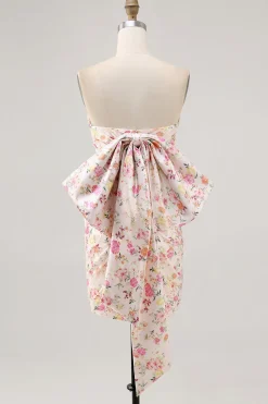 Strapless Bodycon Pink Flor Homecoming Vestido com Arco