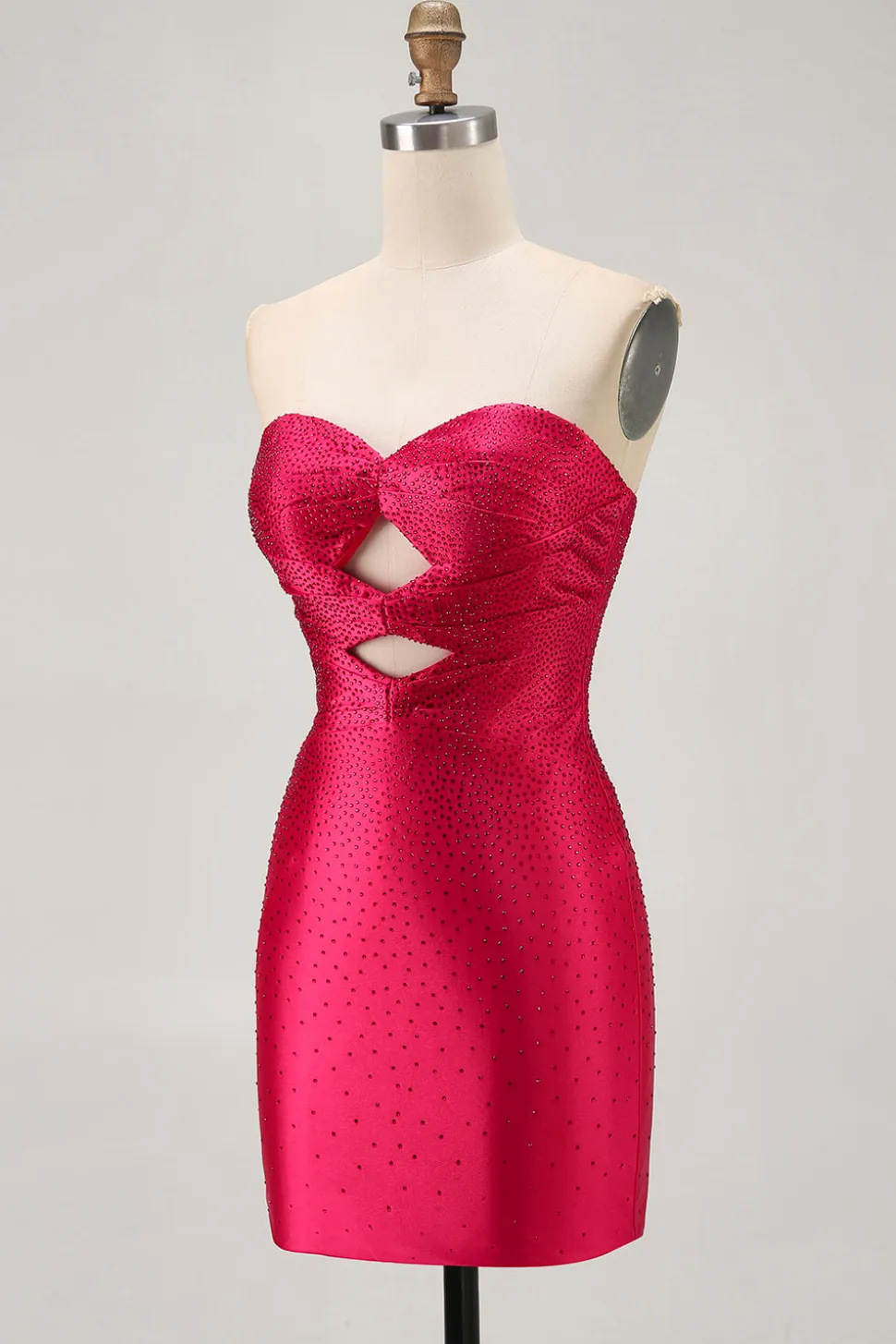 Strapless Cut out Fuchsia frisado vestido apertado Homecoming