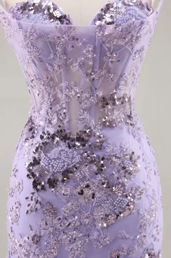 Strapless friso bodycon vestido roxo Homecoming com apliques