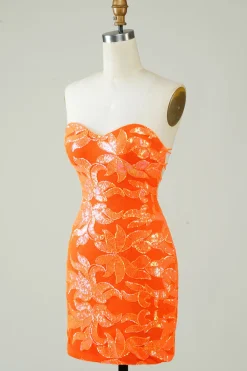 Strapless laranja apertado Homecoming vestido