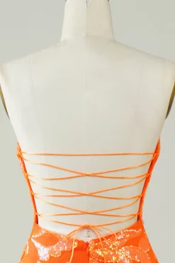 Strapless laranja apertado Homecoming vestido