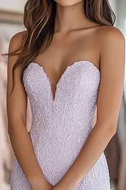 Strapless Lilac Lace Appliques Bainha Vestido de Baile