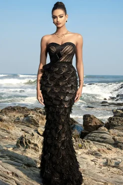 Strapless Preto Sereia Vestido de Noite