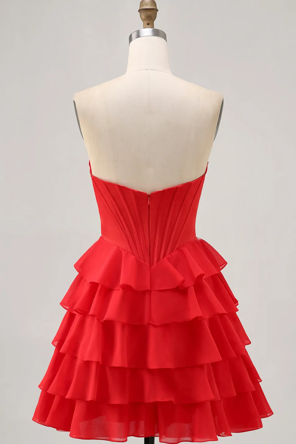 Strapless Red A Line Tiered Corset Short Homecoming Dress