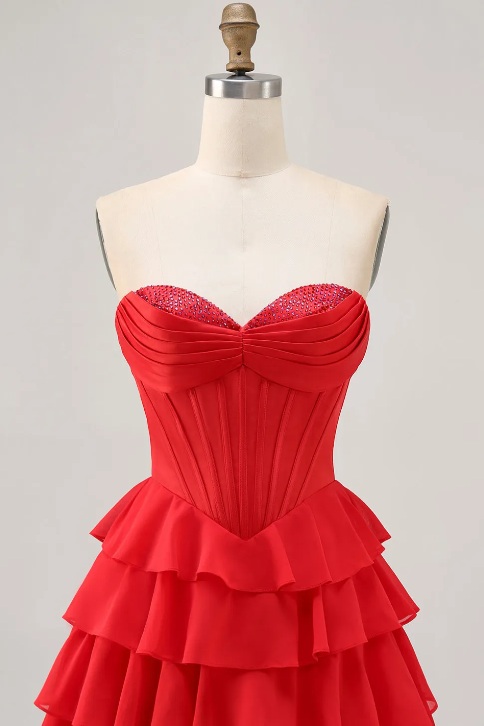 Strapless Red A Line Tiered Corset Short Homecoming Dress