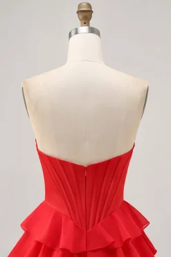Strapless Red A Line Tiered Corset Short Homecoming Dress