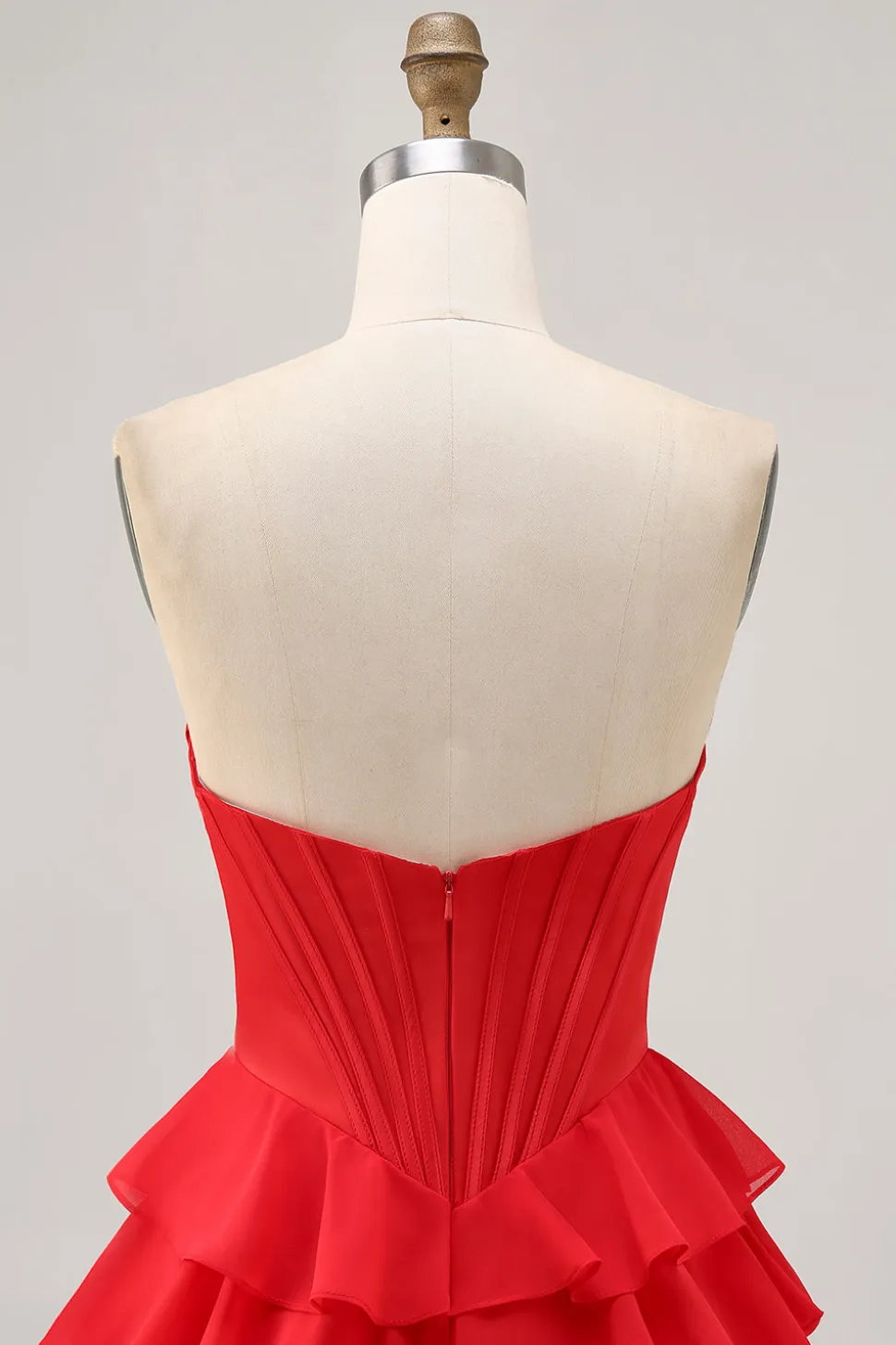 Strapless Red A Line Tiered Corset Short Homecoming Dress
