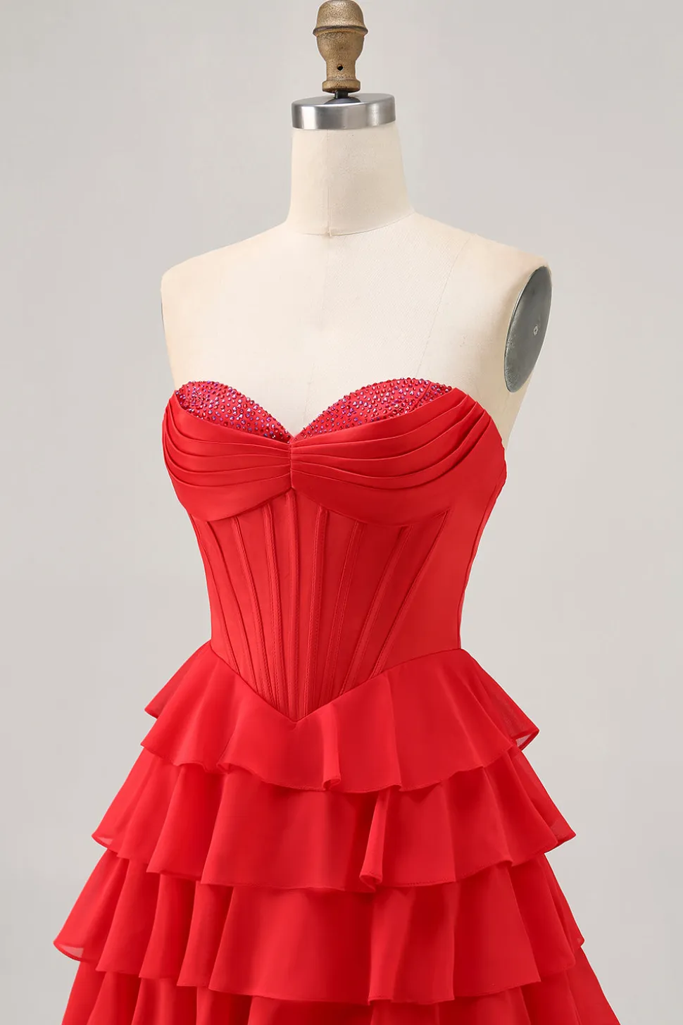 Strapless Red A Line Tiered Corset Short Homecoming Dress