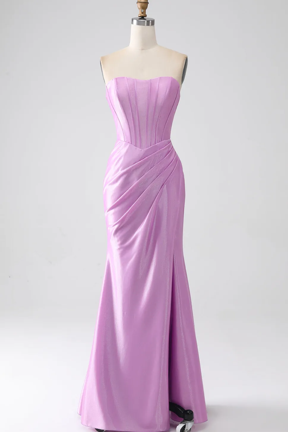 Strapless roxo sereia espartilho vestido de baile com plissado