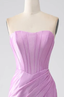 Strapless roxo sereia espartilho vestido de baile com plissado