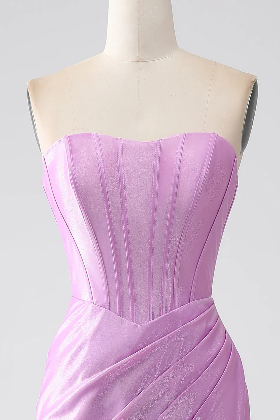 Strapless roxo sereia espartilho vestido de baile com plissado