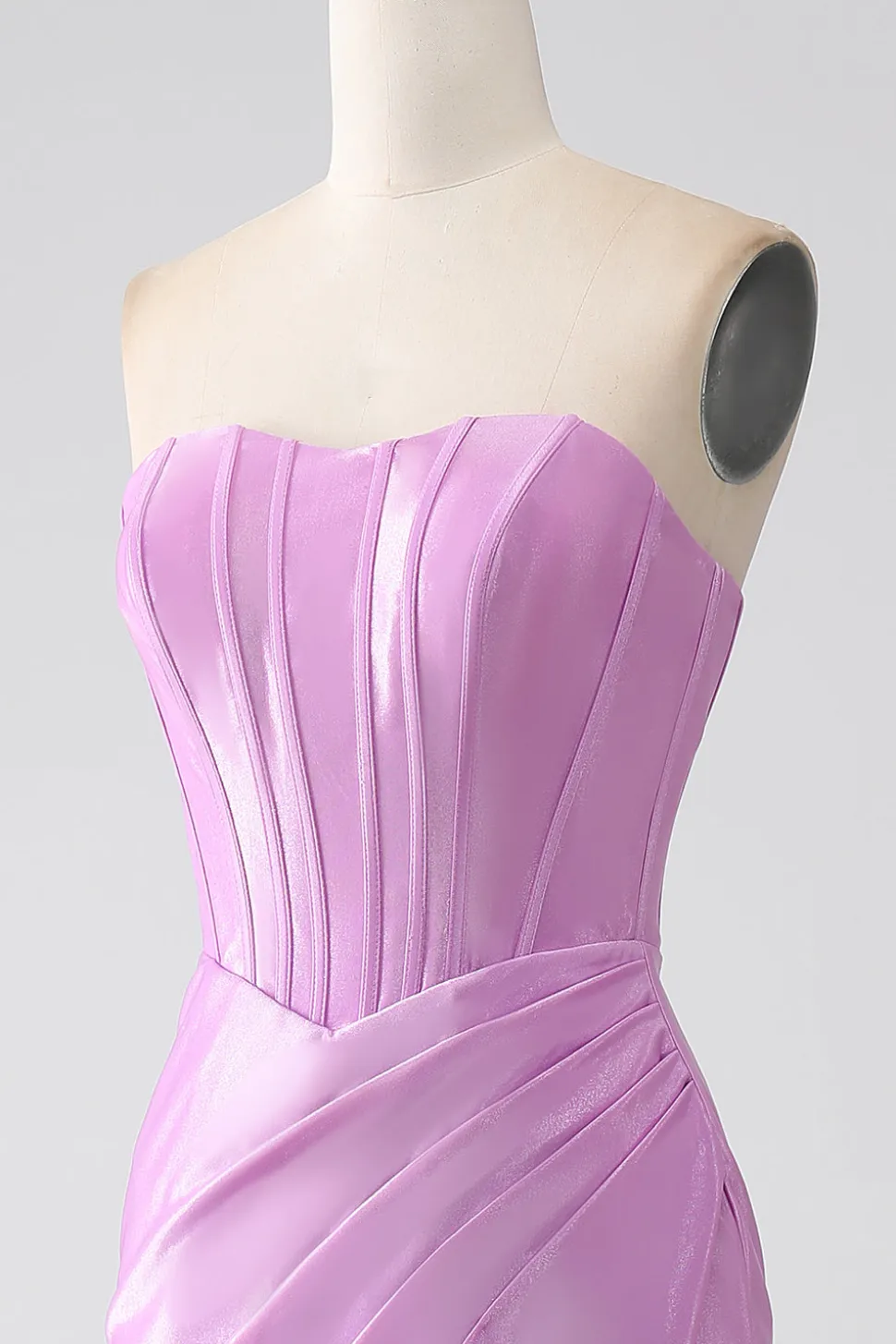 Strapless roxo sereia espartilho vestido de baile com plissado