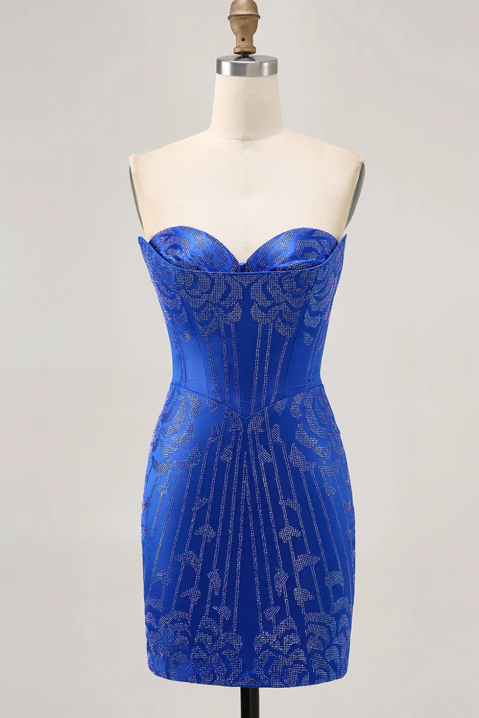 Strapless Royal Blue Frisado Bodycon Vestido Curto Homecoming