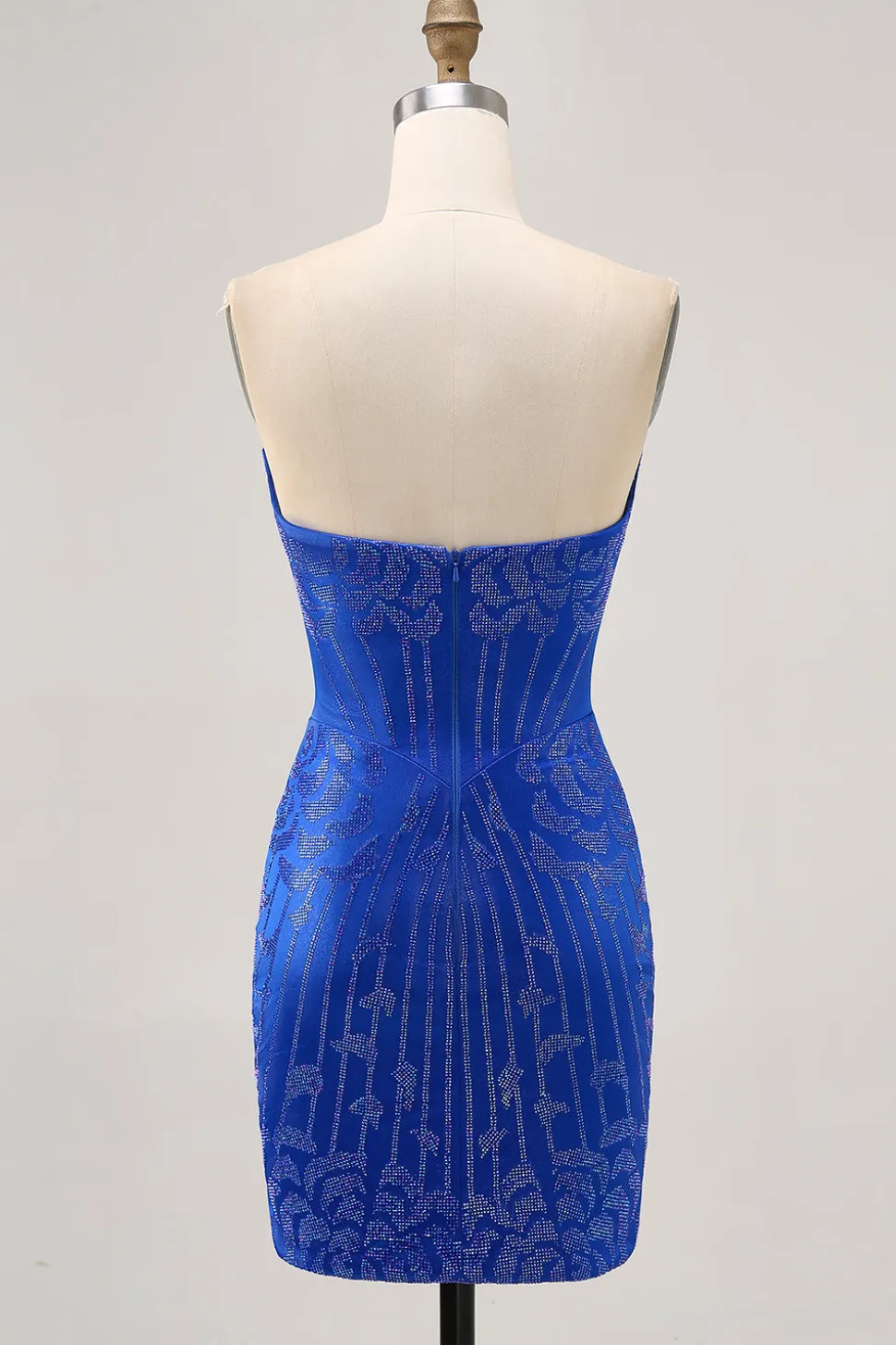 Strapless Royal Blue Frisado Bodycon Vestido Curto Homecoming