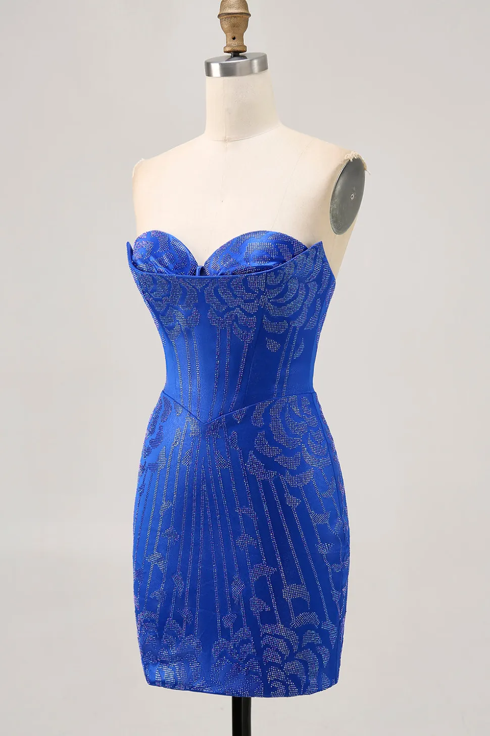 Strapless Royal Blue Frisado Bodycon Vestido Curto Homecoming
