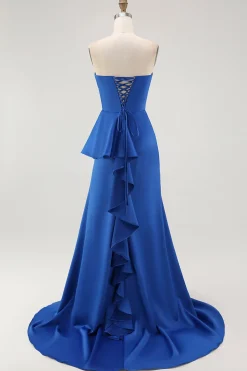 Strapless Royal Blue Sereia Prom Dress com Sash