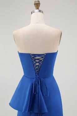 Strapless Royal Blue Sereia Prom Dress com Sash
