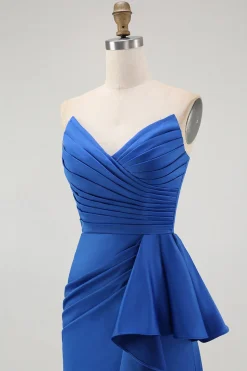 Strapless Royal Blue Sereia Prom Dress com Sash