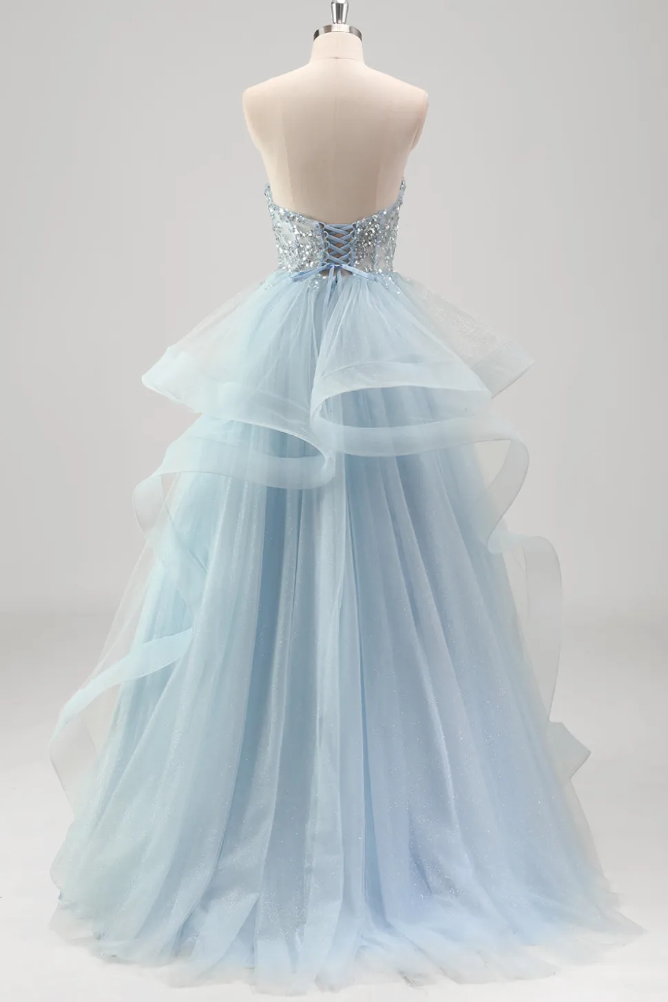 Strapless Sparkly Sequins Tulle Uma linha plissado vestido de baile