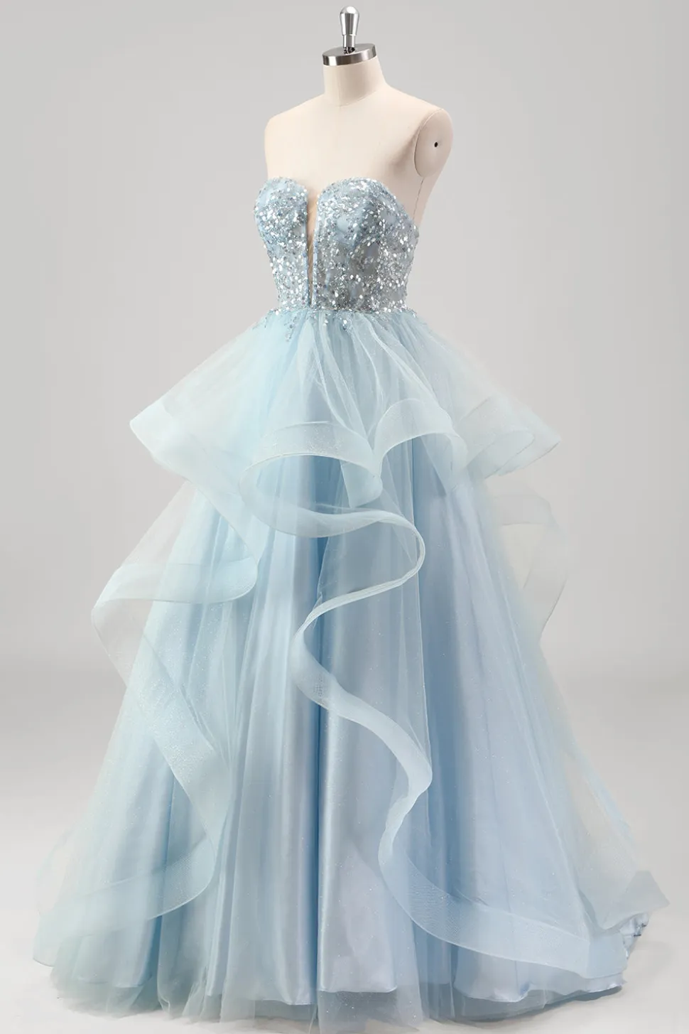 Strapless Sparkly Sequins Tulle Uma linha plissado vestido de baile